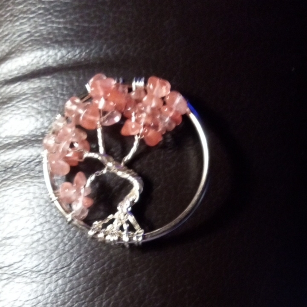 Silver Wire Wrapped Tree of Life Pendant with Watermelon Stones